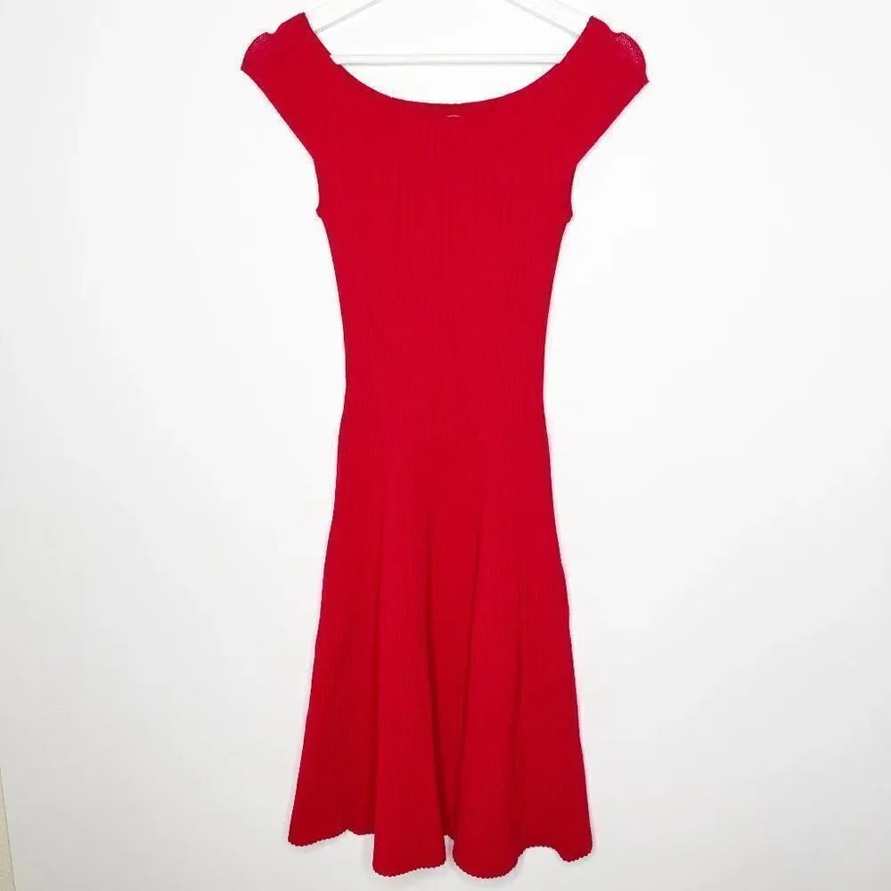 KATE SPADE Red Off The Shoulder Sweater Dress